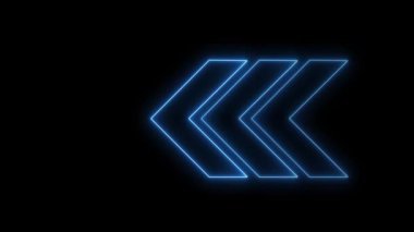 Parlayan neon ışıklı oklar sol animasyon kavramının sağına işaret ediyor, sol oku siyah arkaplan üzerine yerleştiriyor, ok ikonu yüklüyor, ikon izole, yükselen animasyon, ok animasyonu kavramı