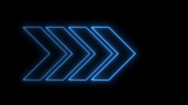 Parlayan neon ışıklı oklar sol-sağ animasyon kavramını işaret eder, sağ oku siyah arkaplan üzerine yerleştirir, ok ikonu yükler izole, yükselen animasyon, ok canlandırma kavramı