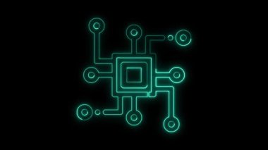 Parlayan neon bilgisayar işlemci simgesi, bilgisayar işlemcileri çipi konsepti