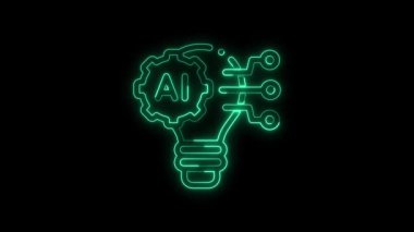 Parlak neon hattı ampul ve vites simgesi ve AI metin izole yenilik, neon icat konsepti