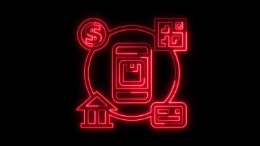 Parlayan neon hattı ödeme kapısı ikon animasyonu, çevrimiçi ödeme, ikon ödeme konsepti