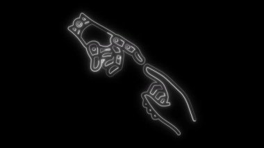 Parlayan neon hattı teknoloji bozulması ikon animasyon konsepti, el ele tutuşan çift, aşk duyguları, birbirine uzanan iki el, birbirine aşık çift, eller ve kalp.