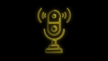 Parlak neon hattı animasyon simgesi siyah arkaplan üzerinde bir ses kaydı veya podcast mikrofon simgesi, ses dalgalı basit ses mikrofon simgesi, ses asistanı simgesi konsepti