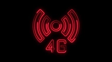 Soyut neon ağ simgesi canlandırması, parlayan neon metin 4G kablosuz internet bağlantısı ikonu konsepti, 4G alfa kanalı, internet, hız, resepsiyon ile internet simgesi animasyonu