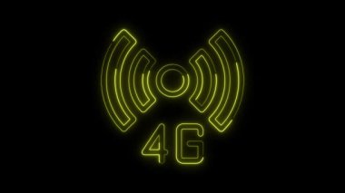 Soyut neon ağ simgesi canlandırması, parlayan neon metin 4G kablosuz internet bağlantısı ikonu konsepti, 4G alfa kanalı, internet, hız, resepsiyon ile internet simgesi animasyonu