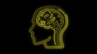 Parlayan neon beyin 4k alfa döngüsü, Neon insan beyni ikon animasyonu, soyut devre beyin animasyonu, Parlak Karmaşık Beyin, beyin, insan