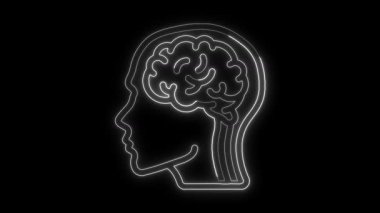 Parlayan neon beyin 4k alfa döngüsü, Neon insan beyni ikon animasyonu, soyut devre beyin animasyonu, Parlak Karmaşık Beyin, beyin, insan