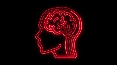 Parlayan neon beyin 4k alfa döngüsü, Neon insan beyni ikon animasyonu, soyut devre beyin animasyonu, Parlak Karmaşık Beyin, beyin, insan