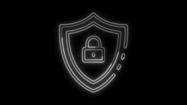 Neon satır kilit canlandırma konsepti, güvenlik gizlilik parola koruması, güvenlik animasyonu, parlak neon renkli animasyon kilit ikonu, siyah arkaplanda koruma güvenliği