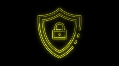 Neon satır kilit canlandırma konsepti, güvenlik gizlilik parola koruması, güvenlik animasyonu, parlak neon renkli animasyon kilit ikonu, siyah arkaplanda koruma güvenliği