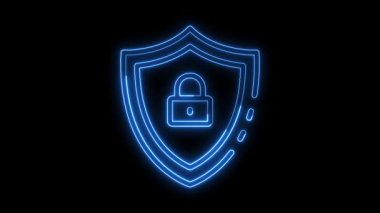 Neon satır kilit canlandırma konsepti, güvenlik gizlilik parola koruması, güvenlik animasyonu, parlak neon renkli animasyon kilit ikonu, siyah arkaplanda koruma güvenliği
