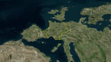 Fransa bayraklı harita animasyonu, Fransa 'nın 3d animasyon haritası, Fransa' nın üst uzay manzarasından yakınlaşan haritası, Fransa 'ya Yakınlaşan Dünya Haritası, Fransa' nın Ayrıntılı Haritası