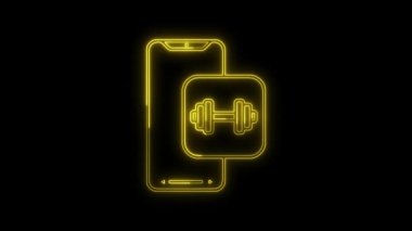 Parlak neon hattı fitness, spor ve egzersiz uygulaması, fitness uygulamaları simge animasyonu, sağlık ve sağlık ikonları animasyonunu destekleme, egzersiz programları, fitness uygulamaları için mükemmel