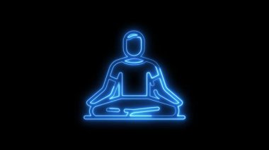 Parlak neon çizgi yogası spor salonu ikonu animasyonunda siyah arka plan, yoga, meditasyon, meditasyon, meditasyon jimnastik ikonu animasyonu konsepti