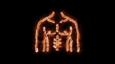 Parlak neon çizgisi göğüs egzersizi animasyon ikonu, göğüs jimnastiği animasyonu animasyon konsepti, spor salonu göğsü, fitness yırtılması.