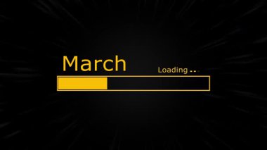 Mart Yeni Ay Geliyor yakınlaştırma hattı arkaplanındaki yükleme çubuğu, yakında yeni ay, March Coming Soon animasyon konsepti, ay değişimi
