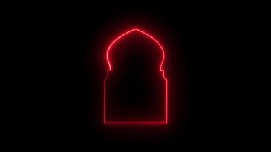 Neon çizgisi Doğrusal Stil İslami pencereler, boho tarzı kemerler ve kapılar, Doğu tarzı Arap sınırları koleksiyonu, neon çizgisi minimum Arapça şekil kemeri, tasarım için animasyon ögesi