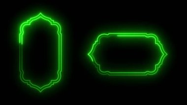 Neon hattı geleneksel İslami pencere çerçevesi doğu tarzı animasyon, dekoratif kemer çerçeve, cami sınırları veya Fas kapıları Arap Müslüman mimari çerçeve tasarımı