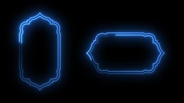Neon hattı geleneksel İslami pencere çerçevesi doğu tarzı animasyon, dekoratif kemer çerçeve, cami sınırları veya Fas kapıları Arap Müslüman mimari çerçeve tasarımı