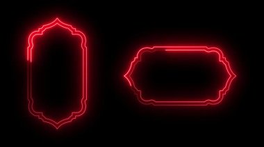 Neon hattı geleneksel İslami pencere çerçevesi doğu tarzı animasyon, dekoratif kemer çerçeve, cami sınırları veya Fas kapıları Arap Müslüman mimari çerçeve tasarımı