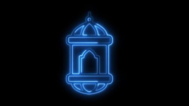 Parlak neon hattı İslami Fener Silueti animasyon videosu, neon fener ikonu, festival, doğum günü, düğün süsü İslami Ramazan Feneri konsepti