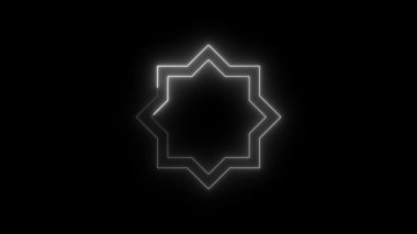 Neon çizgisi kare mandala Siyah arkaplan üzerinde animasyon, soyut tasarım mandala, İslami sınır çerçevesi