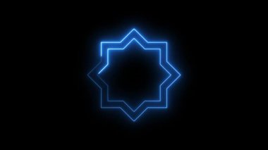Neon çizgisi kare mandala Siyah arkaplan üzerinde animasyon, soyut tasarım mandala, İslami sınır çerçevesi