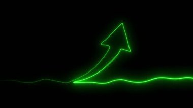 Neon çizgisi, ok doğrusal simgesinin sürekli çizimi, siyah arkaplan üzerine bir çizgi, yukarı ok yukarı doğrusal ikon konsepti ile neon çizgi çizimi