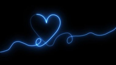 Parlak neon çizgileri aşk kalpleri çiziyor, Love One çizgi çizimi konsept, aşk kartı parlayan ikon, neon çizgi aşk simgesi animasyonu siyah arka planda