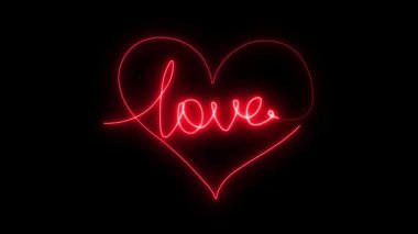 Sonsuzluk ve kalp metni aşk simgesi Neon çizgi siyah bir arkaplan üzerine animasyon çizme, Love One çizgi çizim konsepti, aşk metni ile neon aşk çizgisi ikonu, kalpler simgesi aşk sembolü