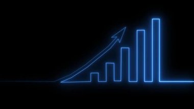 Artan ok çubuğu grafiğinin parlak neon çizimi iş dünyası finansal analizleri, neon iş grafiği grafik konsepti, Işık Efektli Geleceği Büyütme Çizelgesi