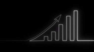 Artan ok çubuğu grafiğinin parlak neon çizimi iş dünyası finansal analizleri, neon iş grafiği grafik konsepti, Işık Efektli Geleceği Büyütme Çizelgesi