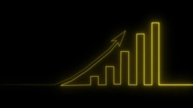 Artan ok çubuğu grafiğinin parlak neon çizimi iş dünyası finansal analizleri, neon iş grafiği grafik konsepti, Işık Efektli Geleceği Büyütme Çizelgesi