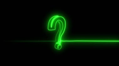 Parıldayan neon neon lambası, kesintisiz sorular çizimi Mark, neon ışık soru simgesi, kesintisiz soru konsepti