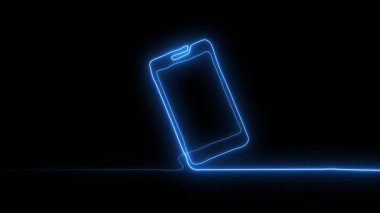 Parlak neon hattı telefon hattı arka planı, akıllı telefon animasyon konseptinin sürekli çizimi, neon çizgili telefon çizimi