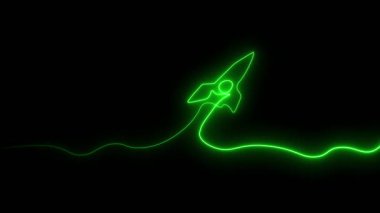 Neon aralıksız çizgisi başlangıç roket ikonu animasyon konsepti, Neon hafif roket fırlatma aralıksız çizgi animasyonu, bir çizgi roket sembolü