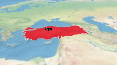 Türkiye, altı çizili sınır rengi, Türkiye 'nin 3d animasyon haritası, Türkiye, üst uzay görüşü, Dünya Haritası Türkiye' ye Yakınlaşma haritası