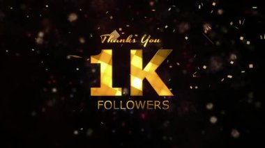 1K Takipçileri kutlama animasyonu, 1000 takipçi teşekkür videosu, havai fişekler, konfeti partisi efektleri, sosyal medya dönüm noktası hareketli grafikler animasyonu, 1K takipçilerini kutluyor