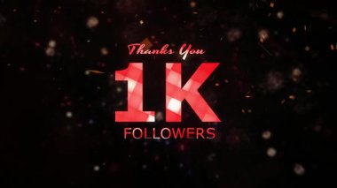 1K Takipçileri kutlama animasyonu, 1000 takipçi teşekkür videosu, havai fişekler, konfeti partisi efektleri, sosyal medya dönüm noktası hareketli grafikler animasyonu, 1K takipçilerini kutluyor