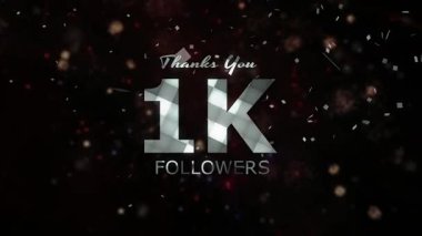 1K Takipçileri kutlama animasyonu, 1000 takipçi teşekkür videosu, havai fişekler, konfeti partisi efektleri, sosyal medya dönüm noktası hareketli grafikler animasyonu, 1K takipçilerini kutluyor