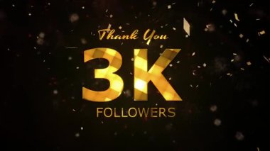 3K Takipçileri kutlama animasyonu, 3000 takipçi video, havai fişek, konfeti parti efektleri, sosyal medya dönüm noktası hareketli animasyon, 3K takipçisi kutlaması