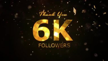 6K Takipçileri kutlama animasyonu, 6000 takipçi video, havai fişek, konfeti parti efektleri, sosyal medya devinim hareketi animasyonu, 6K takipçisi kutlaması