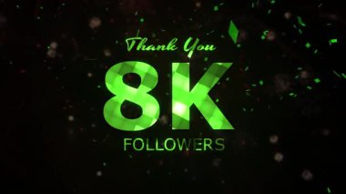 8K takipçileri kutlama animasyonu, 8000 takipçi video, havai fişek, konfeti parti efektleri, sosyal medya devinimtaşı animasyonu, 8K takipçisi kutlaması