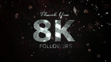 8K takipçileri kutlama animasyonu, 8000 takipçi video, havai fişek, konfeti parti efektleri, sosyal medya devinimtaşı animasyonu, 8K takipçisi kutlaması