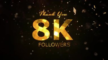 8K takipçileri kutlama animasyonu, 8000 takipçi video, havai fişek, konfeti parti efektleri, sosyal medya devinimtaşı animasyonu, 8K takipçisi kutlaması