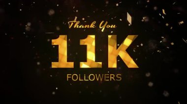 11K Takipçileri kutlama animasyonu, 11000 takipçi video, havai fişek, konfeti partisi efektleri, sosyal medya devinim hareketi animasyonu, 11 bin K takipçisini kutluyor