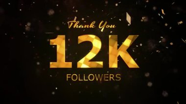 12K Takipçileri kutlama animasyonu, 12000 takipçi teşekkürler video, havai fişekler, konfeti partisi efektleri, sosyal medya dönüm noktası hareketli grafikler animasyonu, 12K takipçisi kutlaması