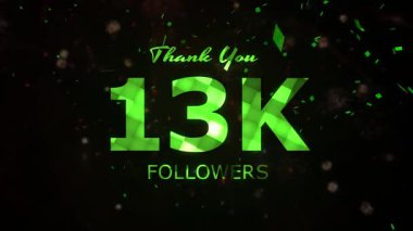 13K Takipçileri kutlama animasyonu, 13.000 takipçi video, havai fişek, konfeti parti efektleri, sosyal medya dönüm noktası hareketli grafikleri animasyonu, 13K takipçisi kutlaması