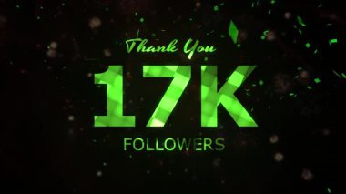 17K Takipçileri kutlama animasyonu, 17.000 takipçi video, havai fişek, konfeti parti efektleri, sosyal medya dönüm noktası görüntü animasyonu, 17K takipçilerini kutluyor