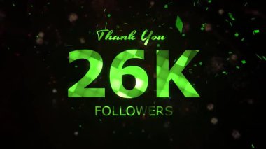 26K takipçileri kutlama animasyonu, 26.000 takipçi teşekkürler video, havai fişekler, konfeti partisi efektleri, sosyal medya devinimtaşı animasyonu, 26K takipçisi kutlaması